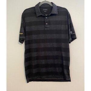Chase 54 Men's Striped Polo Shirt Medium 100% Polyester Black & Gray Avid Golfer